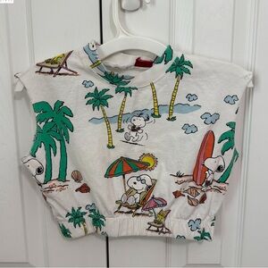 Zara Kids White Cartoon Print Crop Tee